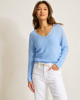 Tommy Bahama Cedar Linen Long-Sleeve V-Neck Sweater Chambray Blue