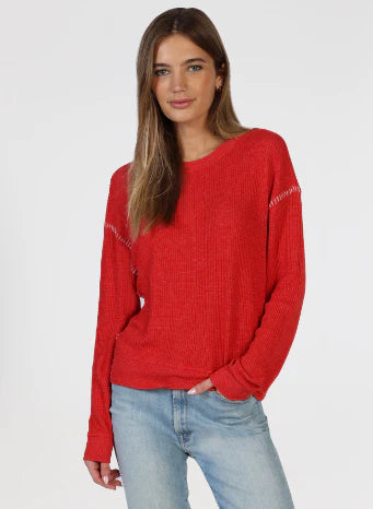 Dylan Brushed Waffle Blanket Stitch Sweatshirt Red