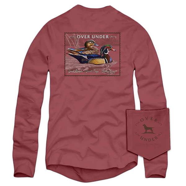 Over Under Long Sleeve Wood Duck Stamp T-Shirt in Brick