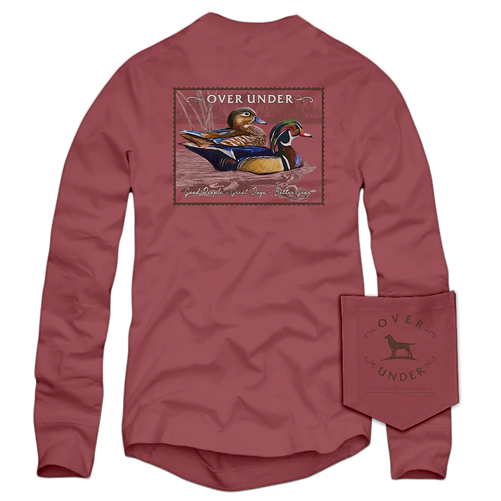 Over Under Long Sleeve Wood Duck Stamp T-Shirt in Brick