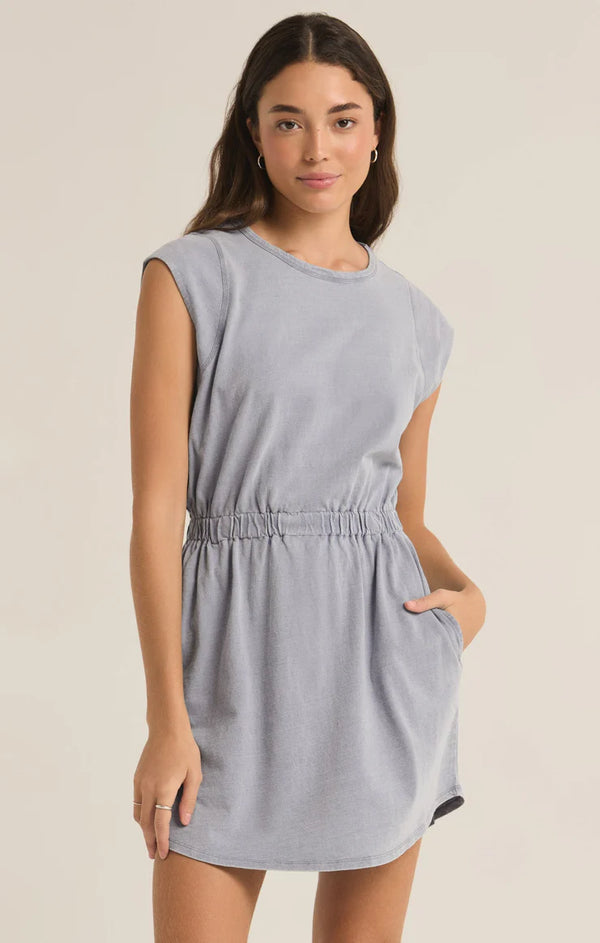 Z Supply Paxton Knit Denim Mini Jersey Dress Washed Indigo