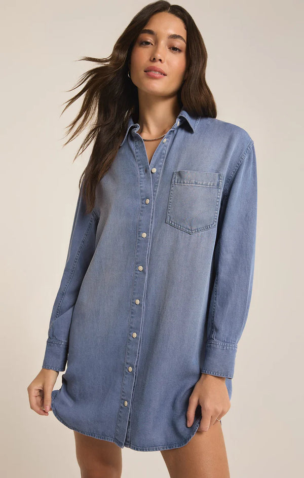 Z Supply Dover Chambray Dress Sun Bleached Indigo