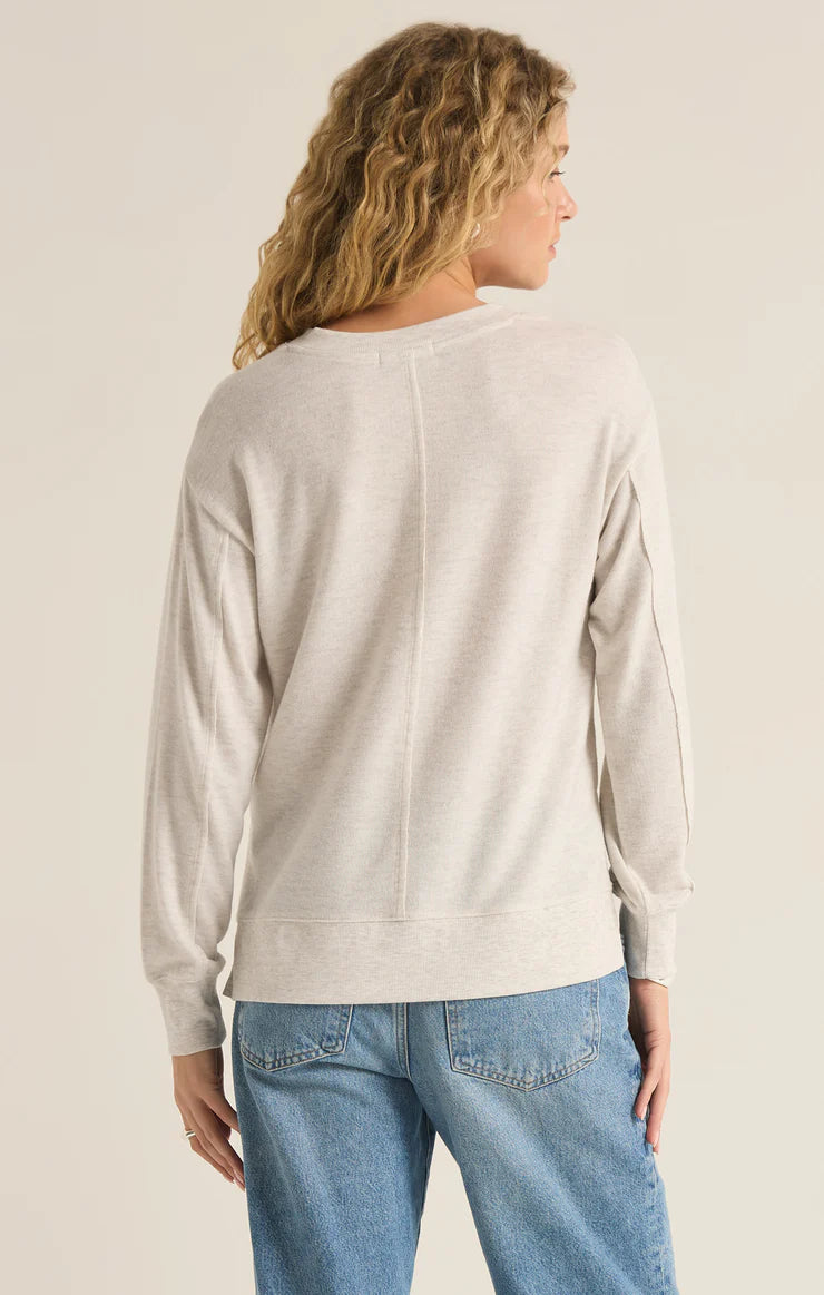 Z Supply Wilder Cloud V-Neck Long Sleeve Top Light Oatmeal