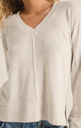 Z Supply Wilder Cloud V-Neck Long Sleeve Top Light Oatmeal