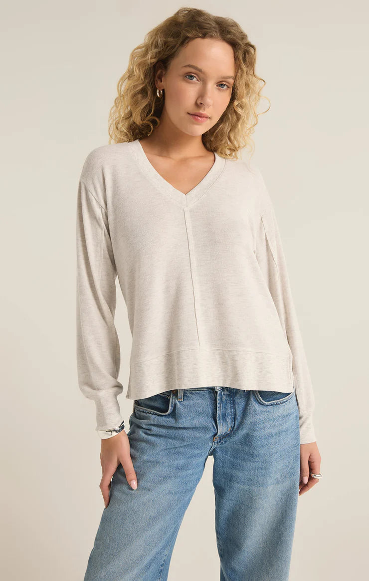 Z Supply Wilder Cloud V-Neck Long Sleeve Top Light Oatmeal