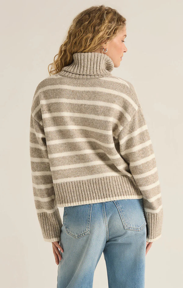 Z Supply Josephine Stripe Turtleneck Sweater Heather Taupe