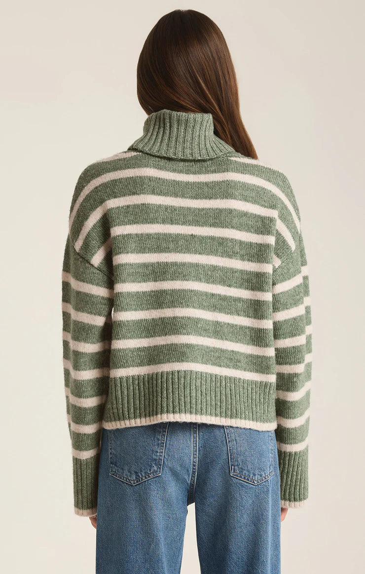 Z Supply Josephine Stripe Turtleneck Sweater Palm Green