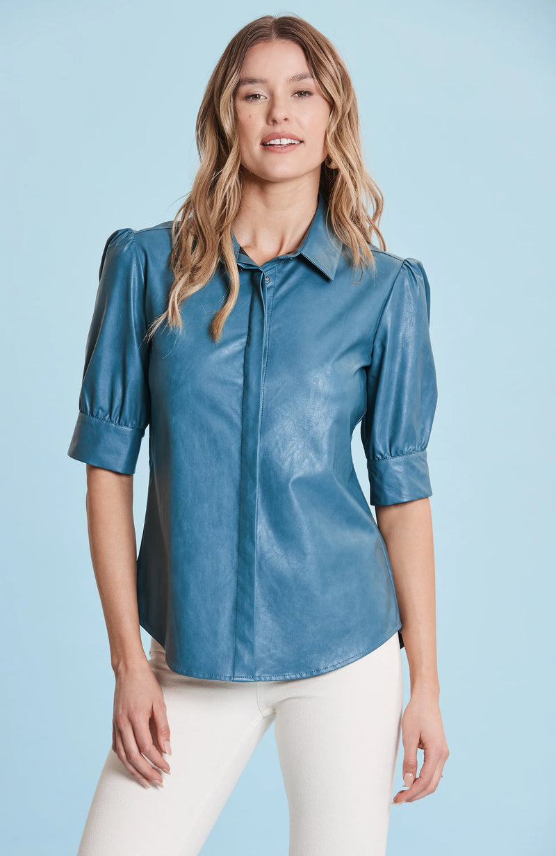 Tyler Boe Alice Vegan Leather Shirt Deep Aquamarine