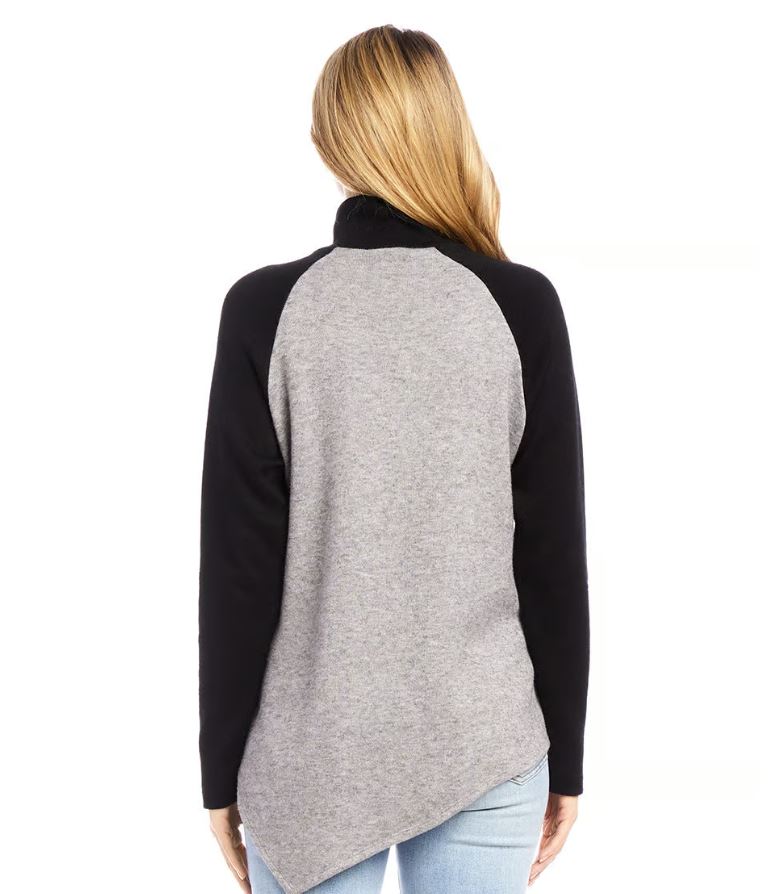 Karen Kane Asymmetric Turtleneck Top Grey/Black