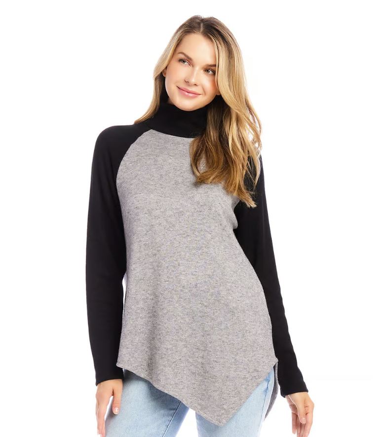 Karen Kane Asymmetric Turtleneck Top Grey/Black