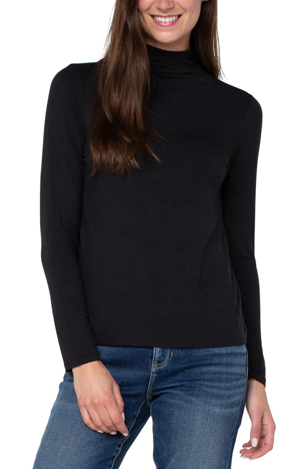 Liverpool Mock Neck Long sleeve Knit Top Black