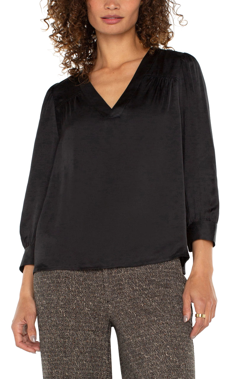 Liverpool Long Sleeve Pleated Neck Woven Blouse Black