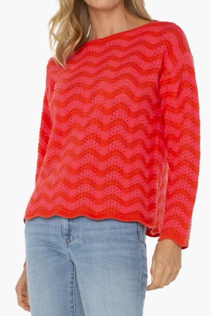 Liverpool Long Sleeve Boatneck Sweater Pink/Red Stripe