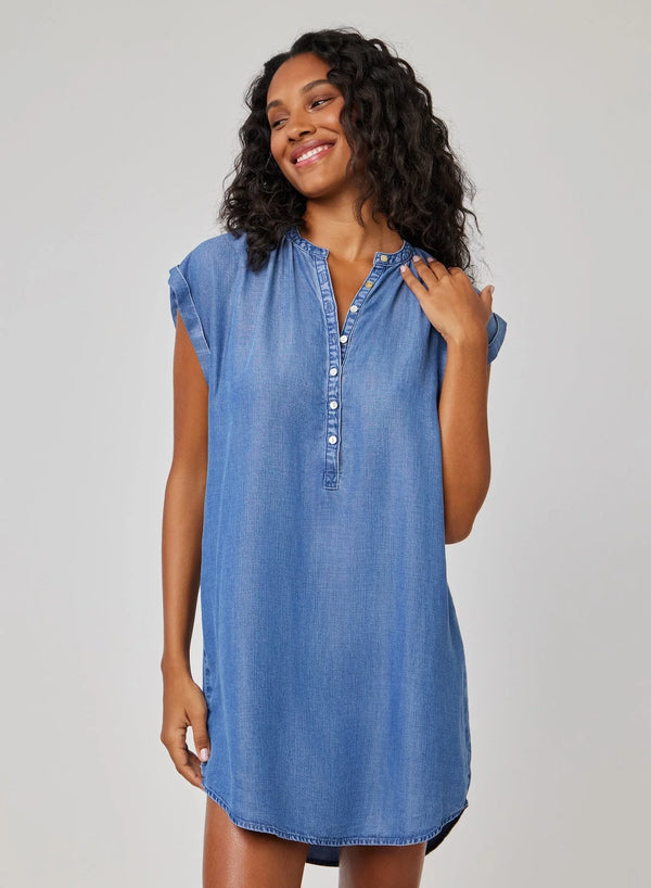 Bella Dahl Cap Sleeve Henley Dress - Moonlit Haze Wash