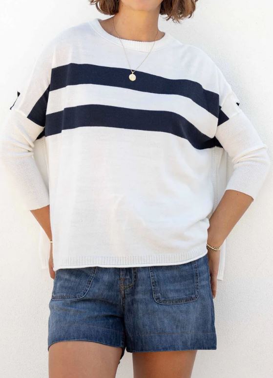 Mersea Catalina Sweater White/Navy Stripe