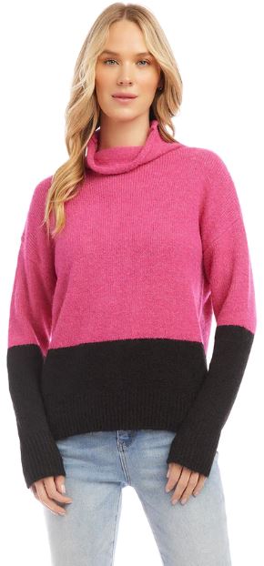 Karen Kane Colorblock Turtleneck Sweater Hot Pink/Black