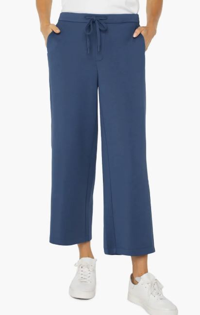 Liverpool Cloud 9 Crop Pull On Wide Leg Pant Prussian Blue