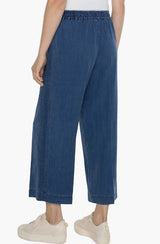 Liverpool Pull-On Wide Leg Pant with Tie Front Waist Indigo Pinstripe