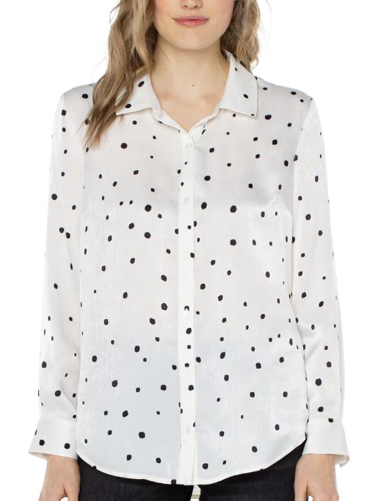 Liverpool Button Up Woven Blouse Dot Vanilla