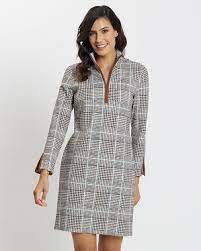 Jude Connally Anna Ponte Knit Dress Glen Plaid Chocolate