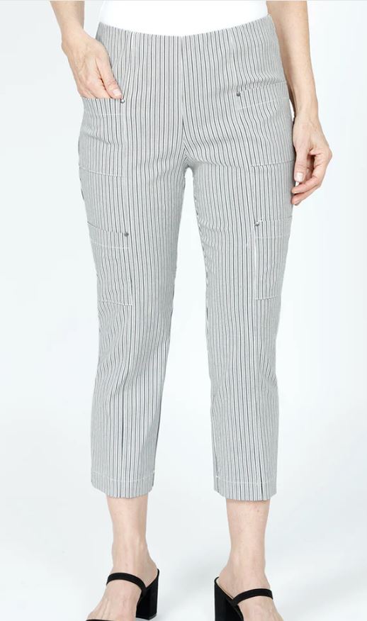 Elliott Lauren Striped Cropped Cargo Pocket Pant 18472 Black/White