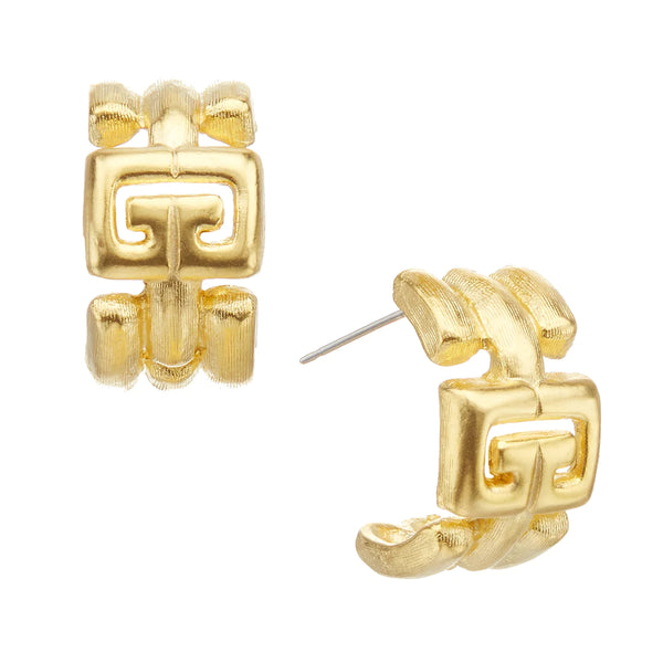 Susan Shaw Medium Greek Key Hoops Gold