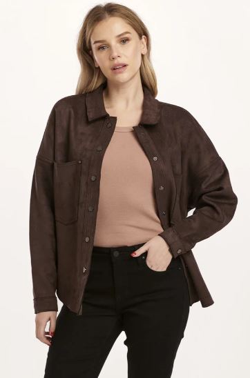 Dear John Gina Suede Shirt Jacket Ground Coffee