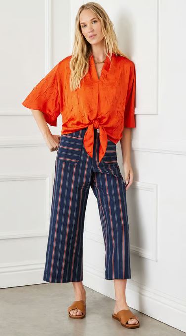 Karen Kane Stripe Cropped Wide Leg Pants Stripe