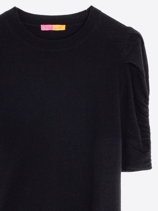 Vilagallo Knitwear Puffed Sleeve Sweater Black