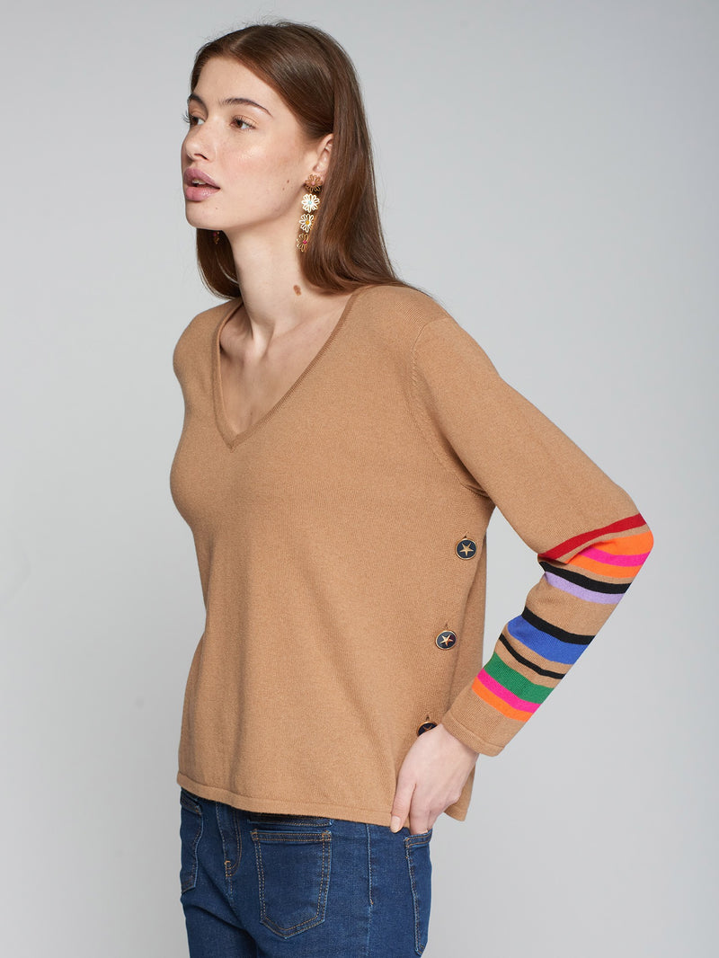 Vilagallo Knitwear Side Button Pullover Beige