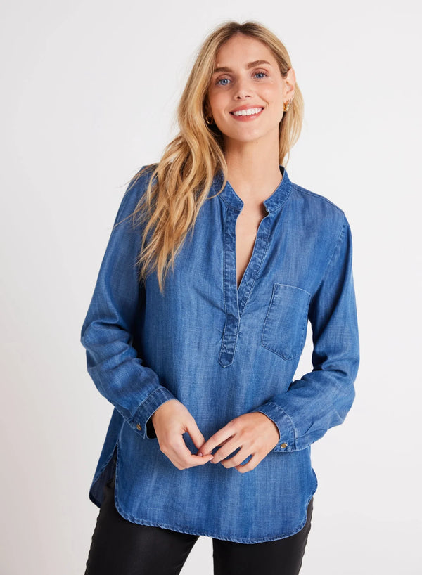 Bella Dahl Long Sleeve Pocket Henley Moonlit Haze Wash