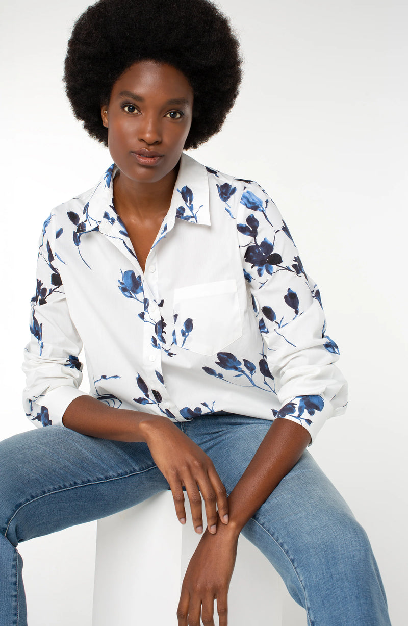 Liverpool Button Front Woven Shirt Indigo Rose