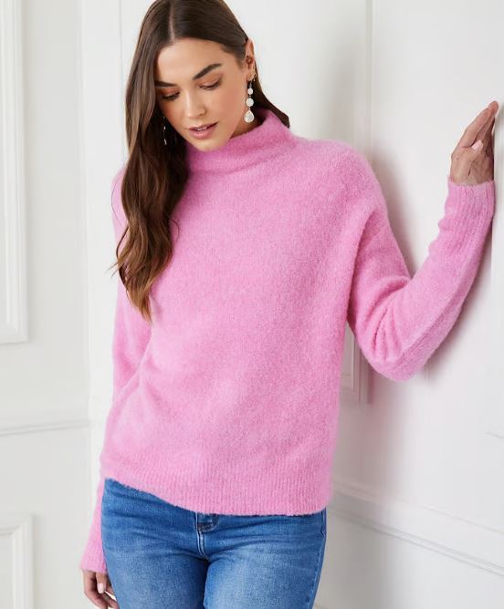 Karen Kane Mock Neck Boucle Sweater Peony