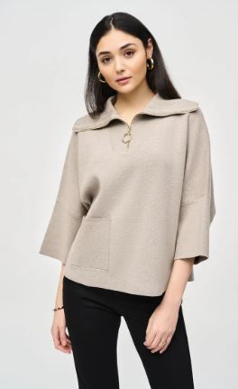 Joseph Ribkoff Oversized Cutaway Dolman Top Style 243954 Taupe Melange