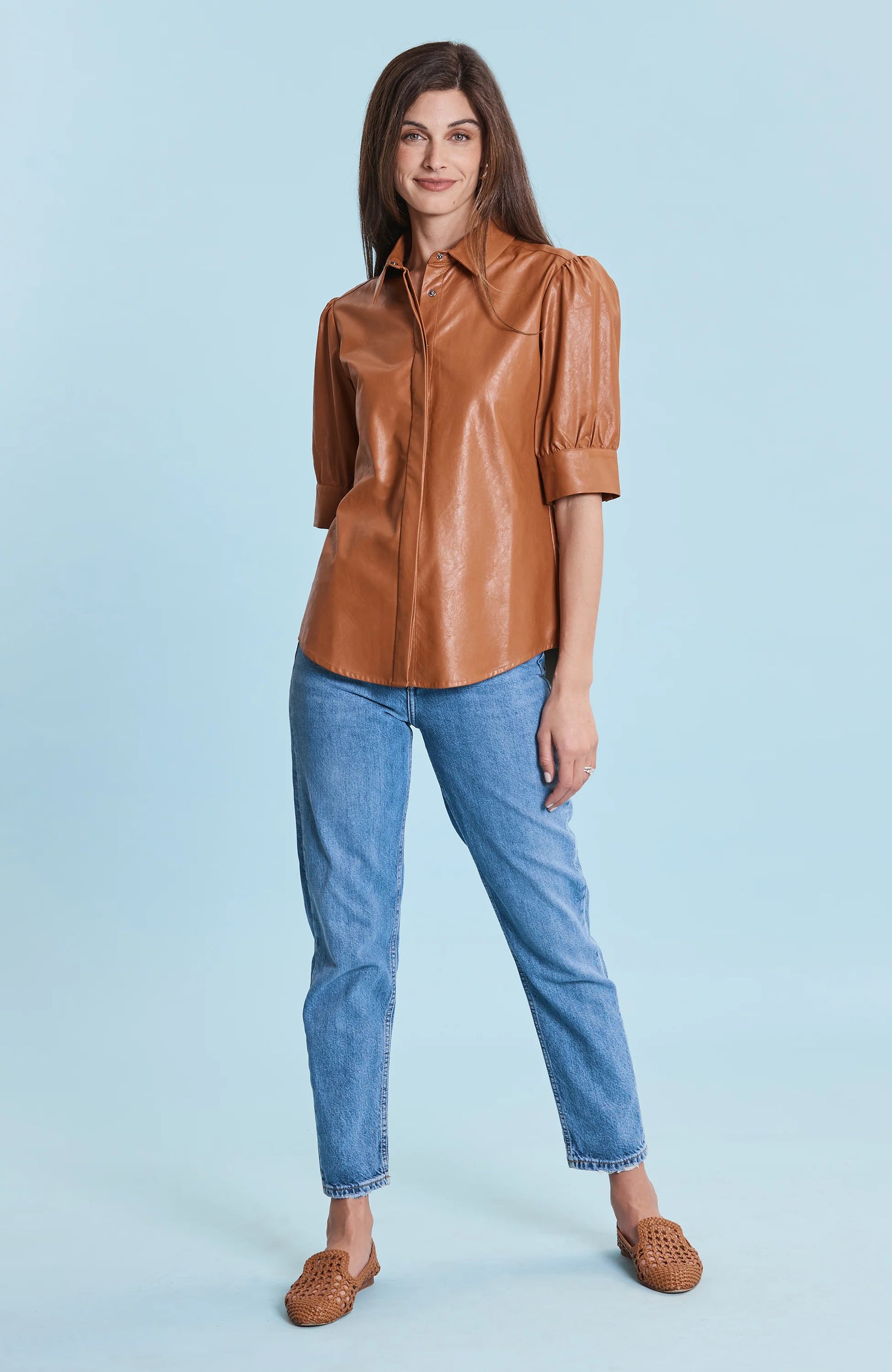 Tyler Boe Alice Vegan Leather Shirt Pecan