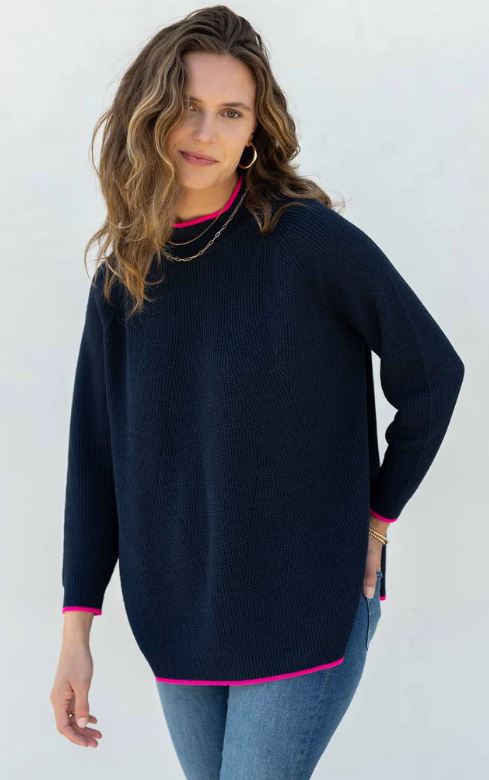 Mersea The Camden Mockneck Sweater Navy/Lipstick