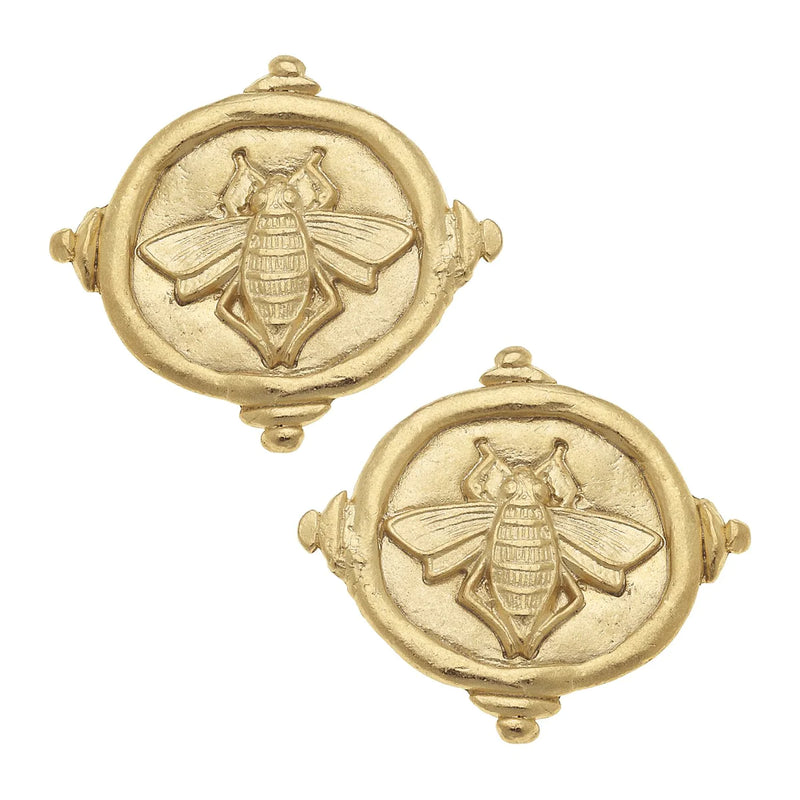 Susan Shaw Queen Bee Intaglio Clip Studs Gold