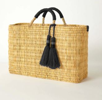 Mersea Medina Market Bag with Cotton Tassel Large Black