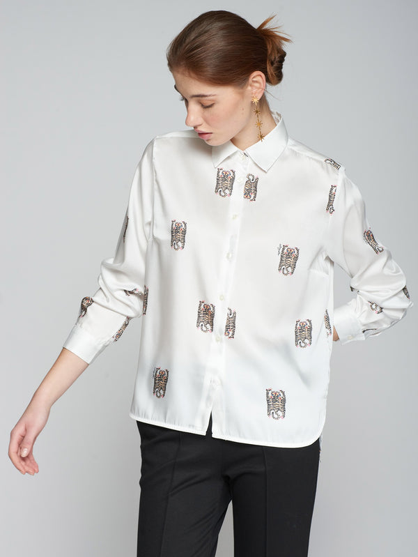 Vilagallo Isabella Tiger Print Shirt White