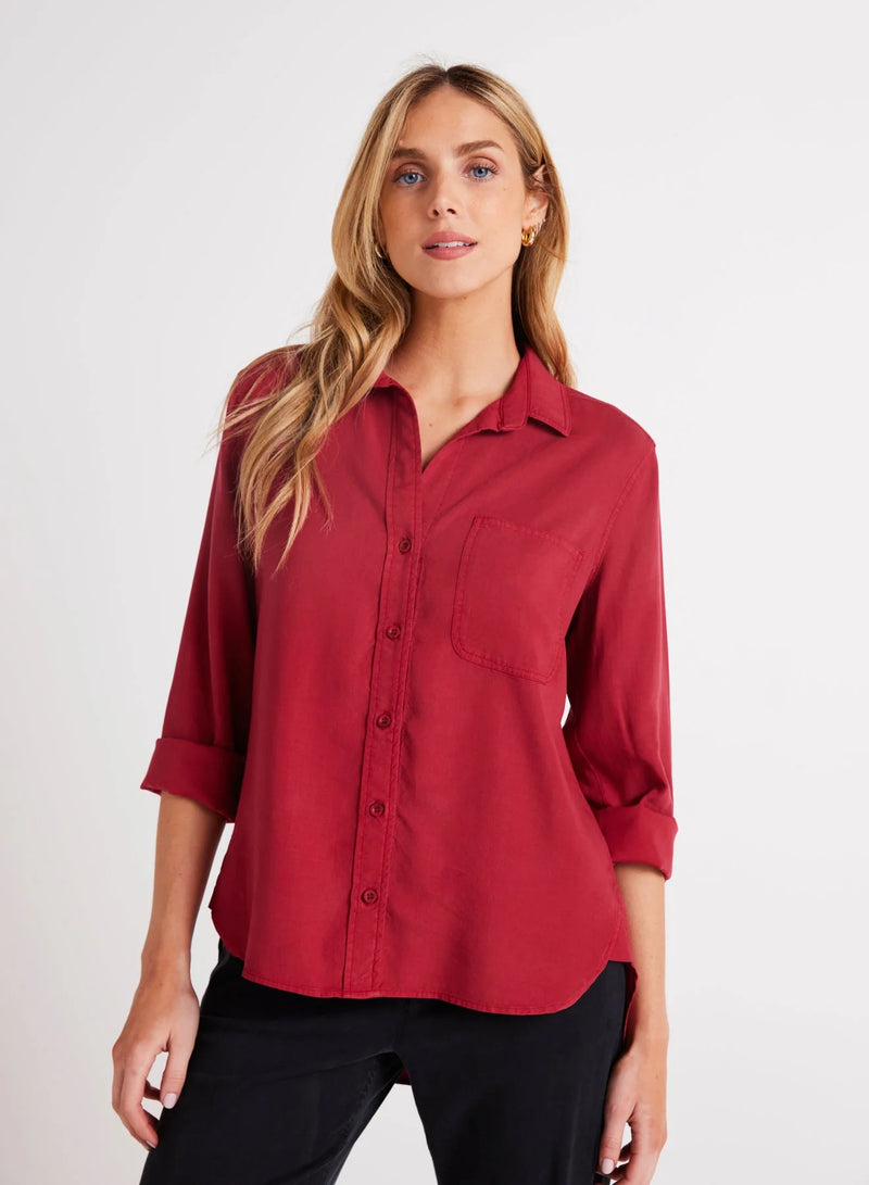 Bella Dahl  Shirt Tail Button Down - Ruby Red