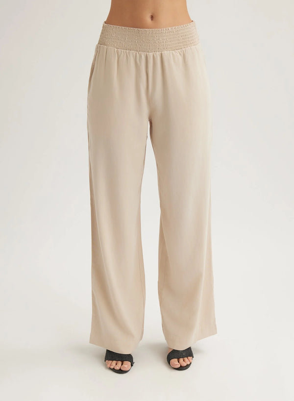 Bella Dahl Smocked Waist Wide Leg Pant Linen Sand