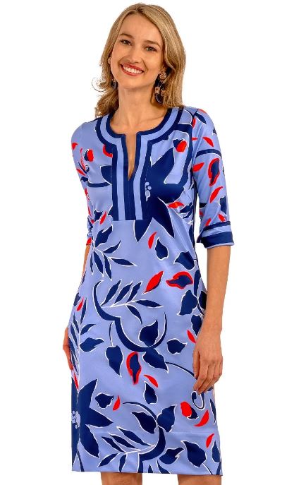 Gretchen Scott Jersey Split Neck Dress - Full Bloom Periwinkle