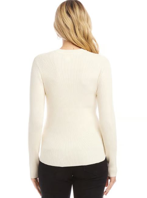 Karen Kane Ribbed Crewneck Sweater Off-White