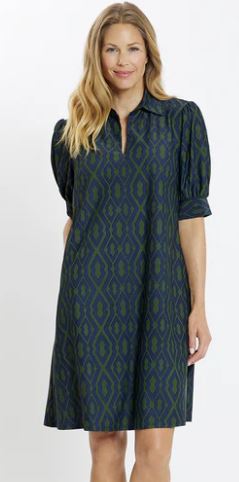 Jude Connally Emerson Dress Moroccan Trellis Navy Loden