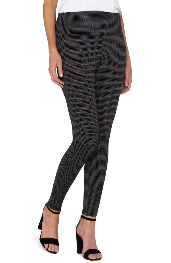 Liverpool Reese Seamed Pull-On Leggings Black and White Mini Grid