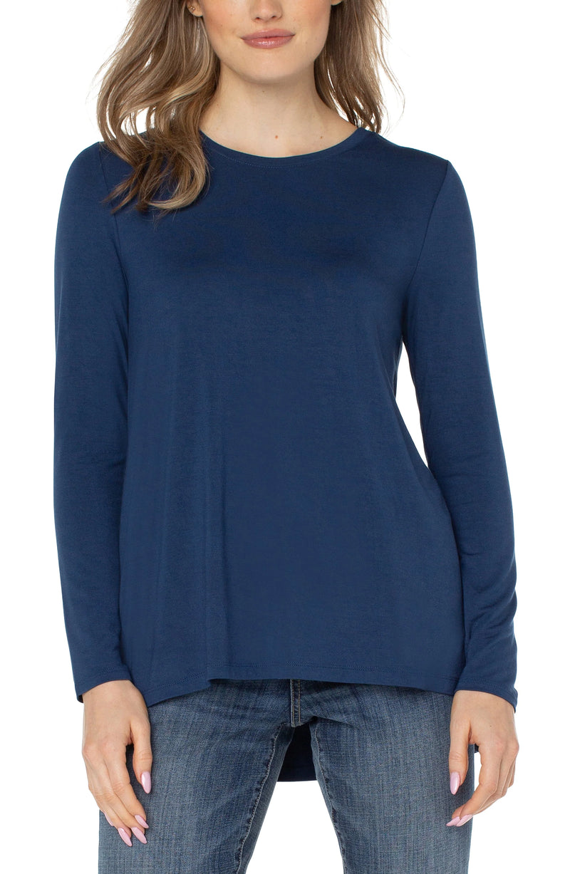 Liverpool Long Sleeve Scoop Neck Knit Top Night Sky Blue