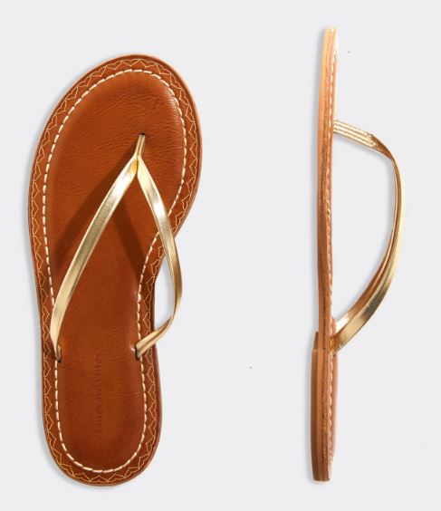 Vineyard Vines Skinny Strap Patent Leather Flip Flops Gold