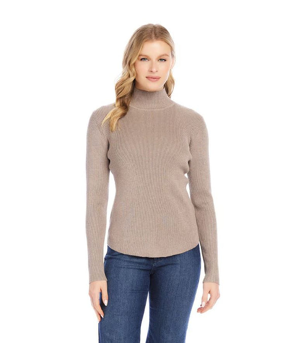 Karen Kane Ribbed Turtleneck Sweater Wheat