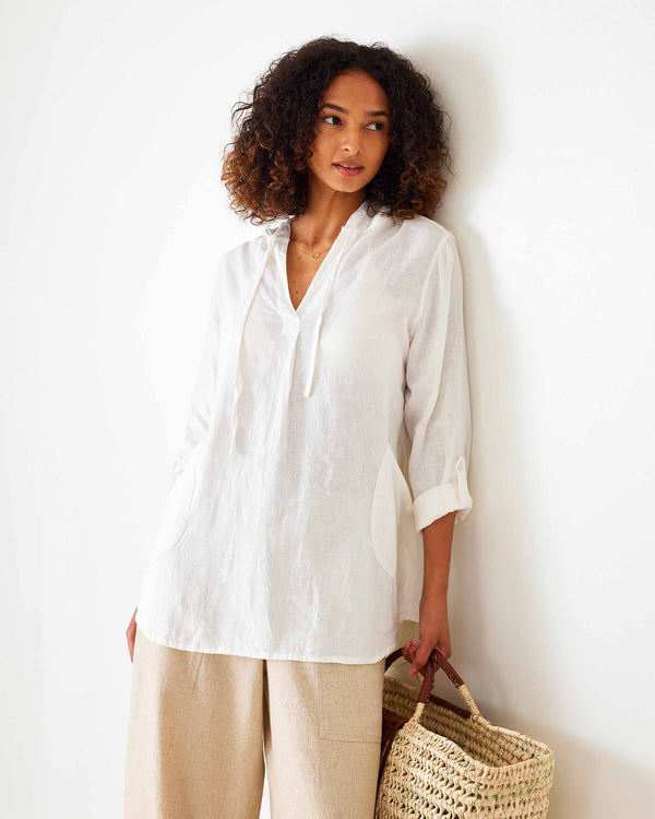 Mersea Hermosa Linen Hoodie Tunic Chrisp White