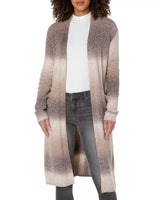 Liverpool Open Front Long Line Cardigan Sweater Cafe Ombre